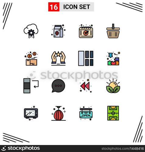 16 User Interface Flat Color Filled Line Pack of modern Signs and Symbols of money, spring, pack, shapping, basket Editable Creative Vector Design Elements