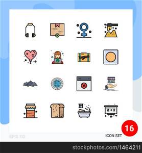 16 User Interface Flat Color Filled Line Pack of modern Signs and Symbols of balloon, spoon, parcel, scoop, medical Editable Creative Vector Design Elements