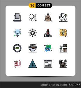 16 User Interface Flat Color Filled Line Pack of modern Signs and Symbols of web, l&, money, idea, biochemistry Editable Creative Vector Design Elements
