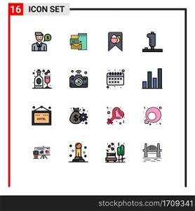 16 User Interface Flat Color Filled Line Pack of modern Signs and Symbols of party, celebration, tag, joystick, device Editable Creative Vector Design Elements