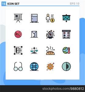 16 User Interface Flat Color Filled Line Pack of modern Signs and Symbols of graph, chart, equipment, person, mind Editable Creative Vector Design Elements