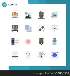 16 User Interface Flat Color Pack of modern Signs and Symbols of data, picture, growth, file, drink Editable Pack of Creative Vector Design Elements