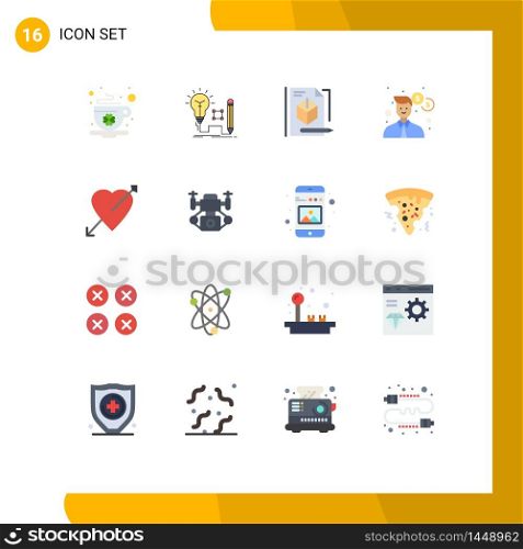 16 User Interface Flat Color Pack of modern Signs and Symbols of arrow, office, lightbulb, man, technology Editable Pack of Creative Vector Design Elements