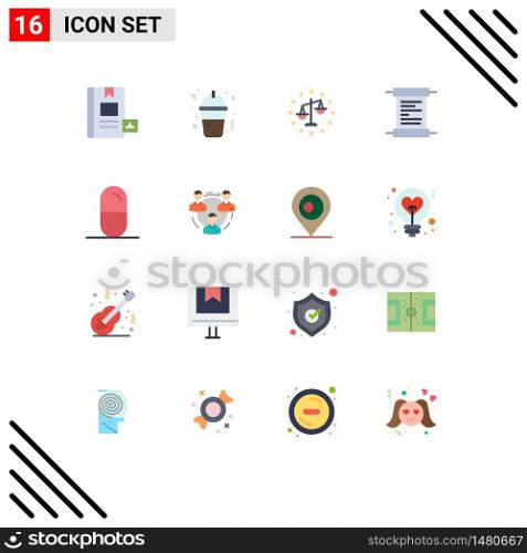 16 User Interface Flat Color Pack of modern Signs and Symbols of sport, dope, balance, script, paper Editable Pack of Creative Vector Design Elements