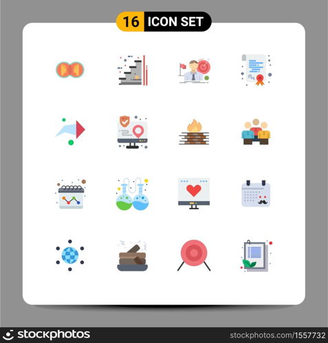 16 User Interface Flat Color Pack of modern Signs and Symbols of diploma, certification, stairs, success, hit Editable Pack of Creative Vector Design Elements