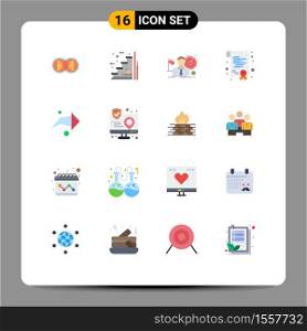 16 User Interface Flat Color Pack of modern Signs and Symbols of diploma, certification, stairs, success, hit Editable Pack of Creative Vector Design Elements
