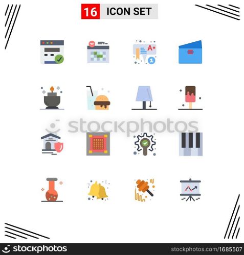 16 User Interface Flat Color Pack of modern Signs and Symbols of spa, shopping, kids, pay, debit Editable Pack of Creative Vector Design Elements