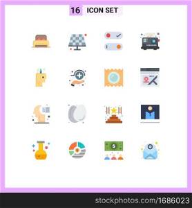16 User Interface Flat Color Pack of modern Signs and Symbols of school, pen, switch, education, kitchen Editable Pack of Creative Vector Design Elements