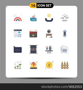 16 User Interface Flat Color Pack of modern Signs and Symbols of internet, canada, money, sun, mountains Editable Pack of Creative Vector Design Elements