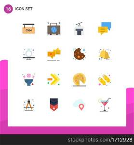 16 User Interface Flat Color Pack of modern Signs and Symbols of present, discuss, gondola, customer, bubbles Editable Pack of Creative Vector Design Elements