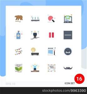 16 User Interface Flat Color Pack of modern Signs and Symbols of notification, email, tube, computer, ping pong Editable Pack of Creative Vector Design Elements