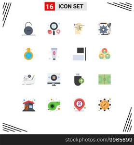16 User Interface Flat Color Pack of modern Signs and Symbols of chemical, development, search, design, mind Editable Pack of Creative Vector Design Elements