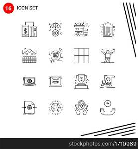 16 User Interface Outline Pack of modern Signs and Symbols of apartment, report, home, medical, car Editable Vector Design Elements