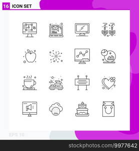 16 User Interface Outline Pack of modern Signs and Symbols of apple, earrings, notification, drop, imac Editable Vector Design Elements