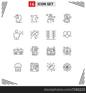 16 User Interface Outline Pack of modern Signs and Symbols of avatar, mobile, multimedia, error, multimedia Editable Vector Design Elements