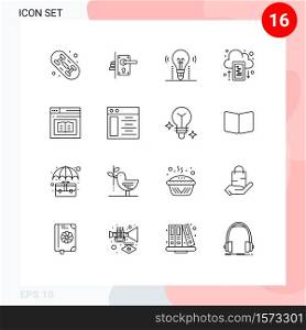 16 User Interface Outline Pack of modern Signs and Symbols of book, mobile, idea, drive, science Editable Vector Design Elements