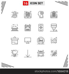 16 User Interface Outline Pack of modern Signs and Symbols of border, property, idea, house, apartment Editable Vector Design Elements