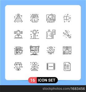 16 User Interface Outline Pack of modern Signs and Symbols of celebration, american, conference, man, forward Editable Vector Design Elements