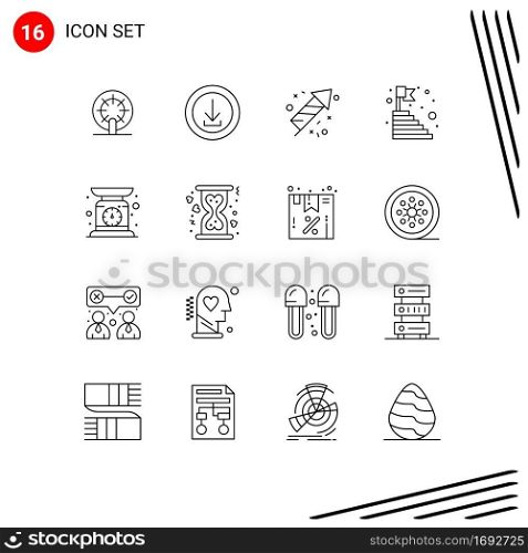 16 User Interface Outline Pack of modern Signs and Symbols of check weight, steps, we, mountain, age Editable Vector Design Elements