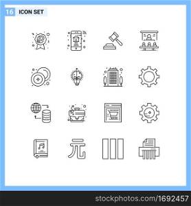 16 User Interface Outline Pack of modern Signs and Symbols of chinese, projector, auction, people, market share Editable Vector Design Elements