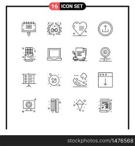 16 User Interface Outline Pack of modern Signs and Symbols of churro, mobile, event, interface, application Editable Vector Design Elements