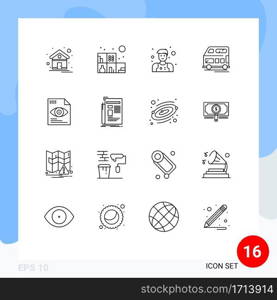 16 User Interface Outline Pack of modern Signs and Symbols of computing, text, man, file, transport Editable Vector Design Elements