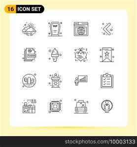 16 User Interface Outline Pack of modern Signs and Symbols of document, navigation, funeral, left, webpage Editable Vector Design Elements