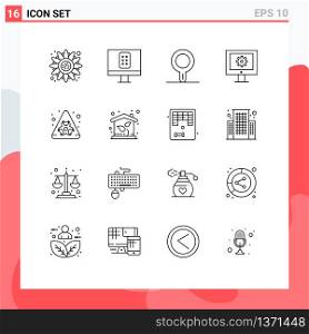 16 User Interface Outline Pack of modern Signs and Symbols of eco, biological, pan, biohazard, technical support Editable Vector Design Elements