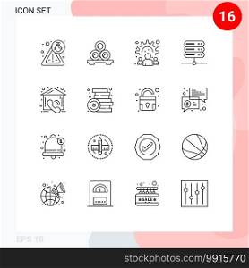 16 User Interface Outline Pack of modern Signs and Symbols of estate, call, business, server, database Editable Vector Design Elements