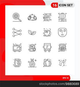 16 User Interface Outline Pack of modern Signs and Symbols of figure, mountain, big sale, cloud, adventure Editable Vector Design Elements