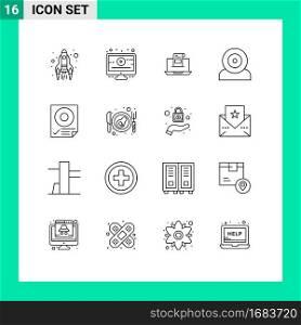 16 User Interface Outline Pack of modern Signs and Symbols of gadget, computers, communication, message, letter Editable Vector Design Elements