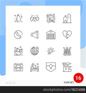 16 User Interface Outline Pack of modern Signs and Symbols of historic, christian, sunglasses, building, home Editable Vector Design Elements