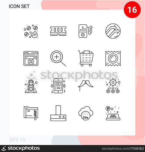 16 User Interface Outline Pack of modern Signs and Symbols of in, web, play, web page, data Editable Vector Design Elements