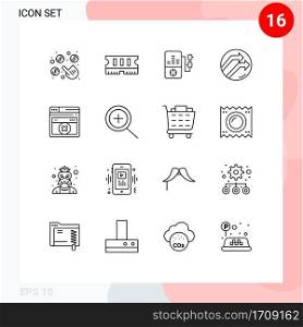 16 User Interface Outline Pack of modern Signs and Symbols of in, web, play, web page, data Editable Vector Design Elements