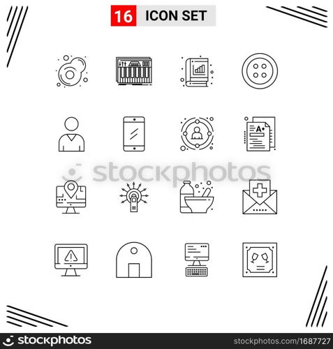 16 User Interface Outline Pack of modern Signs and Symbols of interface, tools, analysis, sewing, stat Editable Vector Design Elements