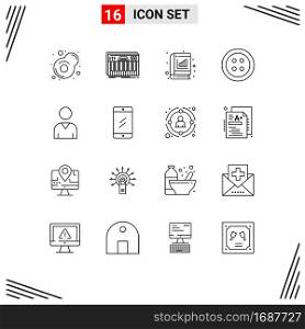 16 User Interface Outline Pack of modern Signs and Symbols of interface, tools, analysis, sewing, stat Editable Vector Design Elements