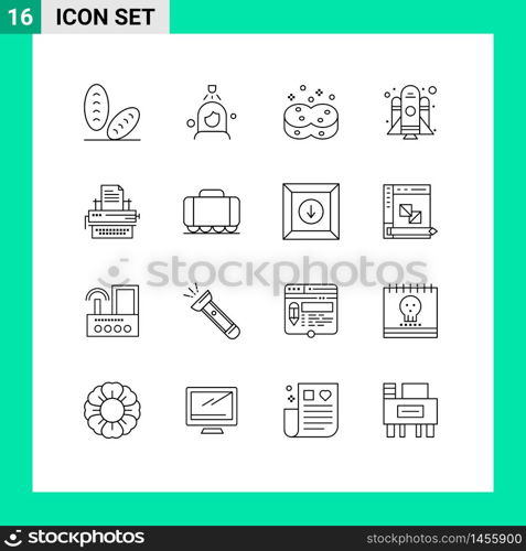 16 User Interface Outline Pack of modern Signs and Symbols of keys, letter, hygienic, typewriter, spaceship Editable Vector Design Elements