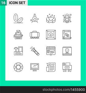 16 User Interface Outline Pack of modern Signs and Symbols of keys, letter, hygienic, typewriter, spaceship Editable Vector Design Elements