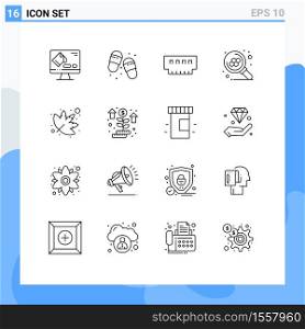 16 User Interface Outline Pack of modern Signs and Symbols of leaf, science, computers, molecule, memory Editable Vector Design Elements