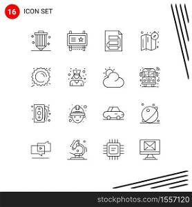 16 User Interface Outline Pack of modern Signs and Symbols of map, compass, promotion, tactic, planning Editable Vector Design Elements