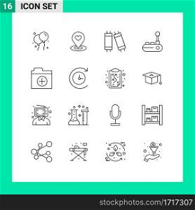 16 User Interface Outline Pack of modern Signs and Symbols of new, add, halogen, joy pad, joy pad Editable Vector Design Elements