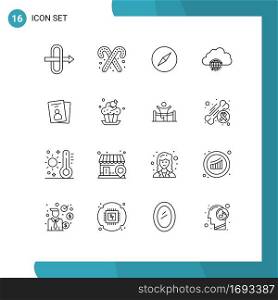 16 User Interface Outline Pack of modern Signs and Symbols of pass, card, navigation, id, hub Editable Vector Design Elements