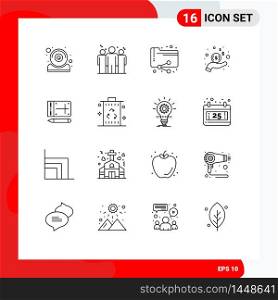 16 User Interface Outline Pack of modern Signs and Symbols of pencil, dollar, share, money, hand Editable Vector Design Elements