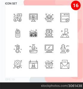 16 User Interface Outline Pack of modern Signs and Symbols of radio, server, awareness, search, health Editable Vector Design Elements