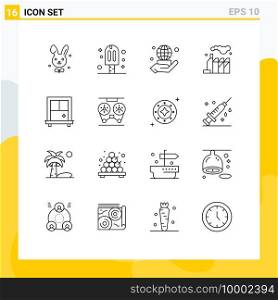 16 User Interface Outline Pack of modern Signs and Symbols of record, audio, world, window, pollution Editable Vector Design Elements