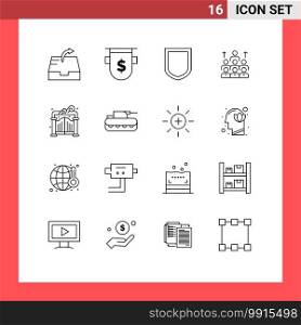 16 User Interface Outline Pack of modern Signs and Symbols of resources, management, protection, leadership, business Editable Vector Design Elements