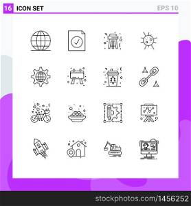 16 User Interface Outline Pack of modern Signs and Symbols of setting, internet, night, globe, virus Editable Vector Design Elements