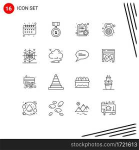 16 User Interface Outline Pack of modern Signs and Symbols of spider, halloween, deadline, fitness, kettle bell Editable Vector Design Elements