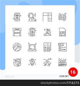 16 User Interface Outline Pack of modern Signs and Symbols of tape, audio cassette, ui, audio, office Editable Vector Design Elements