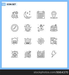 16 User Interface Outline Pack of modern Signs and Symbols of watch, clock, date, info, navigation Editable Vector Design Elements